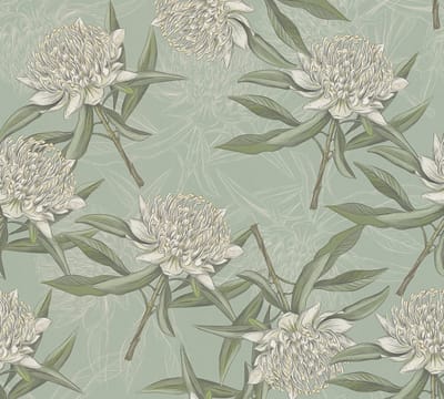 GROTE BLOEMEN BEHANG | Floraal - Blauw Groen Wit - Living Walls Drawn Into Nature