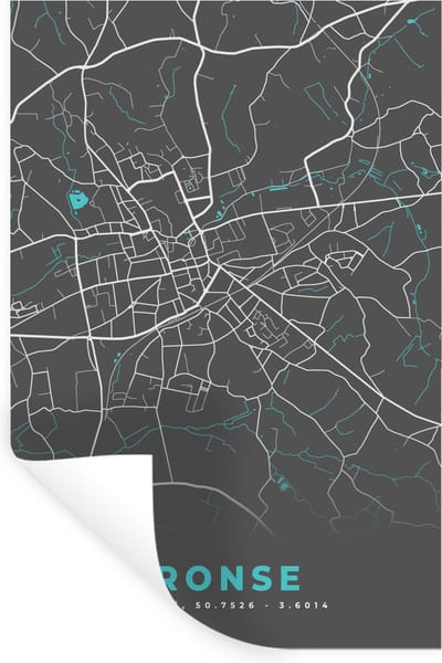 Muurstickers - Sticker Folie - België – Ronse – Stadskaart – Kaart – Blauw – Plattegrond - 20x30 cm - Plakfolie - Muurstickers Kinderkamer - Zelfklevend Behang - Zelfklevend behangpapier - Stickerfolie