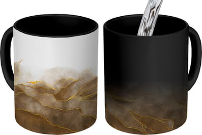 Magische Mok - Foto op Warmte Mokken - Koffiemok - Marmer - Goud - Bruin - Textuur - Marmerlook - Magic Mok - Beker - 350 ML - Theemok