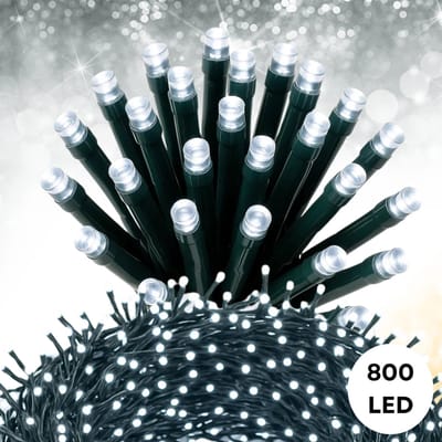 Cheqo® Kerstverlichting - Kerstlampjes - Kerstboomverlichting 16 Meter - 800 LED Lampjes - Geschikt voor Buiten - Geschikt voor Binnen - Koelwit Licht - 8 Lichtfuncties - Lichtsnoer met Timer - Geheugenfunctie - IP44 Adapter