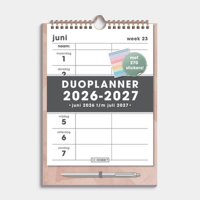 Hobbit - Duoplanner 2026-2027 - (25 x 16 cm) - 1 week op 1 pagina - Weekkalender voor 2 personen - Met pen - Abstract Oudroze