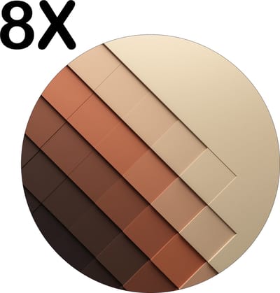 Luxe Ronde Placemat - Beige met Bruine Vierkantjes - Set van 8 Placemats - 50x50 cm - 2 mm dik Vinyl - Anti Slip - Afneembaar