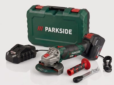 PARKSIDE® Accu-haakse slijper 20V - Toerental: 2500/10 000 tpm - Houder: M14 SPINDLE LOCK - Slijpschijf: Ø 125 mm - Inclusief accu en oplader, 1 doorslijpschijf metaal 125 mm, 1 tweegats montagesleutel