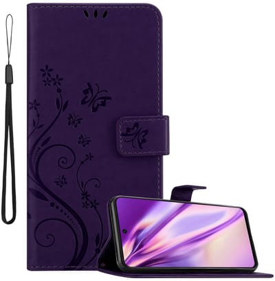 Cadorabo Hoesje geschikt voor Huawei P SMART 2021 in BLOEMEN DONKER PAARS - Beschermhoes in bloemmotief met magnetische sluiting, standfunctie en kaartsleuven Book Case Cover Etui