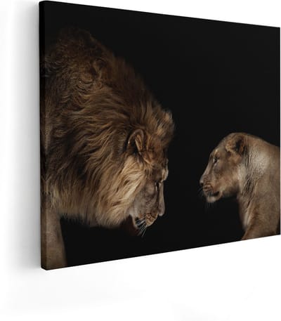 Artaza Canvas Schilderij Leeuw - 100x80 cm - Groot - Wanddecoratie Leeuw En Leeuwin - Muurdecoratie Dieren - Schilderijen Op Canvas