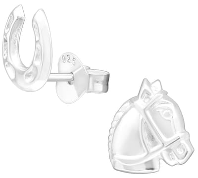Joy|S - Zilveren paard en hoefijzer oorbellen - 8 mm