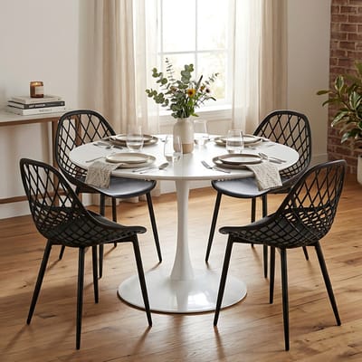 EGGREE eettafel en stoelen - 4 zwarte eetkamerstoelen - tafel Ø 120 cm - voor bar - café en restaurant