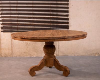 Meubelplaats Eettafel Dingklik Rond - Teak Hout - Klassieke Poot - Bolpoot - 160 cm