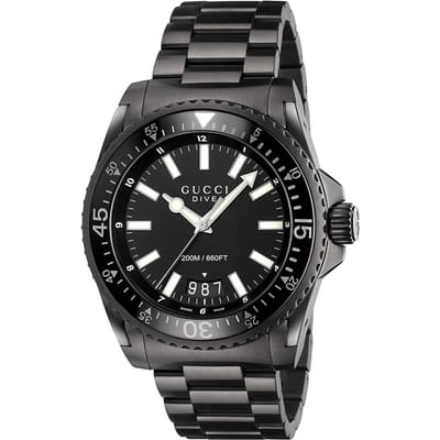 Gucci Dive herenhorloge YA136205 - Zwarte wijzerplaat & roestvrij staal ontwerp