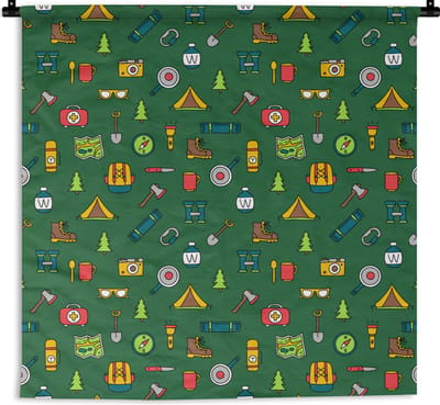 Wandkleed - Wanddoek - Kamperen - Tent - Bijl - Backpack - 180x180 cm - Wandtapijt