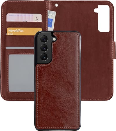 Hoes - 2 in 1 - Geschikt voor Samsung Galaxy S22 Plus - Met Uitneembare Hard Cover - Bookcase - Wallet Case - Met Pasjeshouder - Book Case - Uitneembaar - Pashouder - Kunstleer - Bruin