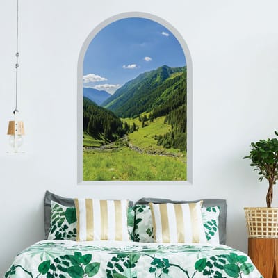Vooraf gelijmd vliesbehang met gigantische muurschilderingen - ARCH PEACEFUL MOUNTAIN LANDSCAPE - 135x90cm