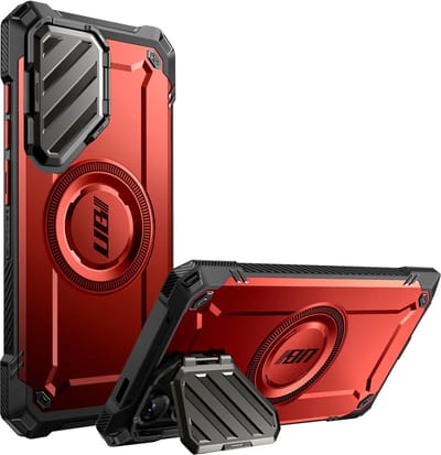SUPCASE UB Pro MagXT Hoesje Geschikt voor Samsung Galaxy S25 Ultra - Back Cover met Camera Protector Kickstand - Compatibel met MagSafe - Extra Camera Bescherming - Rood