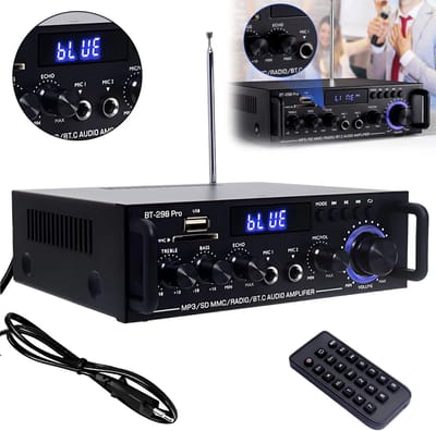 80W stereo digitale versterker - Bluetooth-versterker voor thuis/in de auto - High-fidelity Bluetooth-versterker - Audioversterker - Bluetooth-versterker - BT-298Pro+ - Tweekanaals versterker - Ondersteunt Bluetooth, FM-radio en USB-interface - Zwart