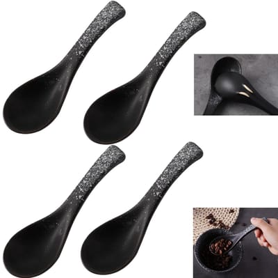 Set van 4- keramische lepels- Kleine soeplepels - Tafellepels -Rijstlepels -Zwart -13.5*4cm- Ideaal voor het roeren in soepen, rijst en desserts -Geschikt voor thuisgebruik, restaurants en de horeca