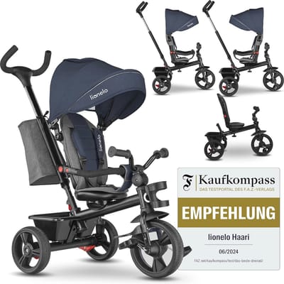 4-in-1 Kinder Driewieler met Draaibare Zitting voor Peuters - Verstelbare Handgreep, Zonnedak en Bekerhouder
