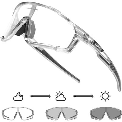 Lunettes de cyclisme Kapvoe Photochromiques UV400 Lunettes de soleil de sport VTT pour hommes Lunettes de vélo d'extérieur Lunettes de vélo Photochromatic 1LENS