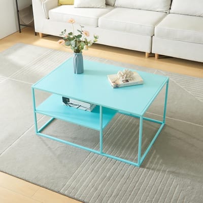 Rechthoekige Salontafel 45x90x60 cm met Opbergruimte in Mintblauw