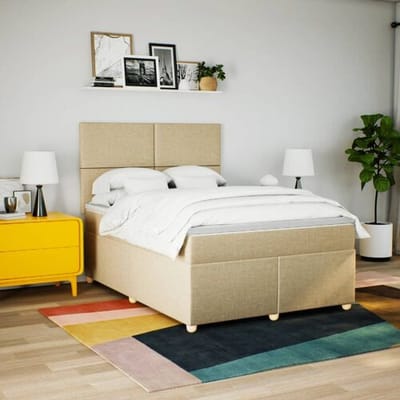 vidaXL - Boxspring - met - matras - stof - crèmekleurig - 160x200 - cm