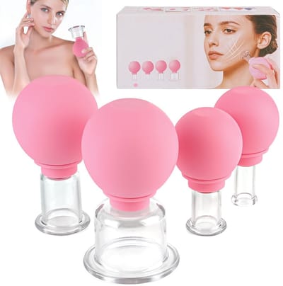 Dailygoods - Schröpfgläser met siliconen zuigbal 4 stuks Schröpfglas set gezicht vacuüm massage ontgifting tegen spanning rimpels en cellulitis, voor elke lichaamsdeel