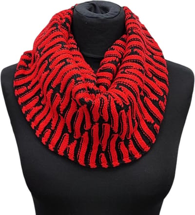Gebreide Colsjaal - Ronde Sjaal - Rood/Zwart - 70 x 30 cm (03wb)
