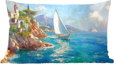 Sierkussens - Kussentjes Woonkamer - 60x40 cm - Zeilboot - Rotsen - Kust - Huizen