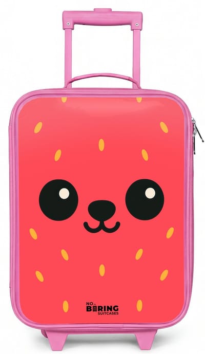 NoBoringSuitcases.com® - Kinderkoffer roze - Kindertrolley meisje - Kawai - Aardbei - Rood - Koffer kind lichtgewicht - Reiskoffer trolley voor kinderen - Koffertje met lichtgevende wieltjes - Rolkoffer