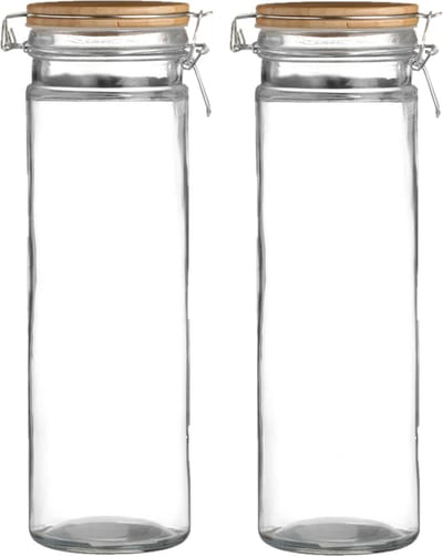 Urban Living Weckpot/inmaakpot - 2x - 1,9L - glas - met beugelsluiting - bamboe deksel