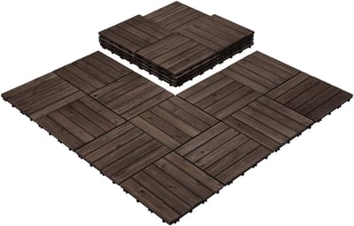 Yaheetech Houten tegels, 30 x 30 cm, outdoor en binnen, vloerbedekking balkon met drainagesysteem, balkontegels, 27 stuks tegelset, ca. 2,6 m², massief hout B-zwart
