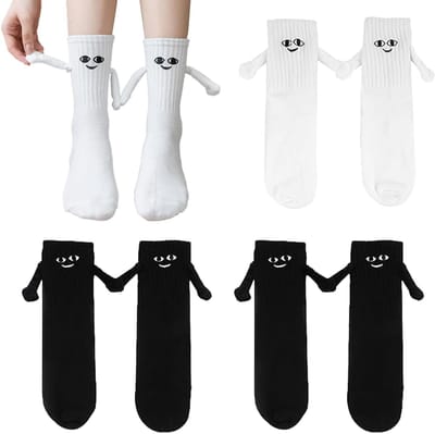 4 Paa Magnetic Hand Socks - Grappige 3D Koppelsokken voor Samenhanden - Originele Cadeaus voor Vrouwen en Mannen, Perfect voor Koppels en Feestdagen