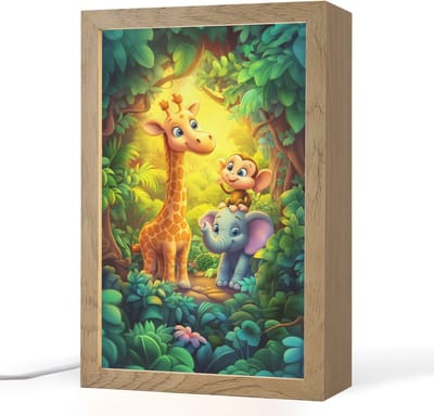 Nachtlampje 20x30 cm - Kinder lampje - Dieren - Jungle - Giraf - Olifant - Aapje - Tafellamp kinderkamer - Slaapkamer lamp - Bedlamp kinderen - Kinderlampje stopcontact - Wandlamp babykamer - Nachtlampjes