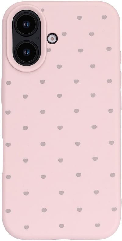 Hoesje Geschikt voor iPhone 16 - Roze - Casemania Stevige Siliconen Back Cover met Hartjes Print
