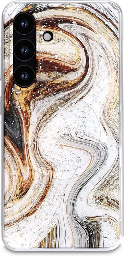 Casemania Hoesje Geschikt voor Samsung Galaxy S25 - Wit - Marmer Back Cover met Camera Bescherming - Geschikt voor MagSafe