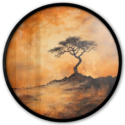 Poster in lijst Rond - Fotolijst 40x40 cm - Posters - Boom - Landschap - Oranje - Ronde posterlijst zwart - Decoratie - Wanddecoratie woonkamer - Muurdecoratie slaapkamer