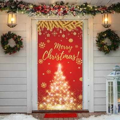 Dailygoods- Deurbekleding Gouden Ster - Kerst Decoratie - Achtergrond voor Voordeur - Wanddecoratie - Feestartikelen - Stevige Stof 70,8x35 voet - Kerstdecoratie