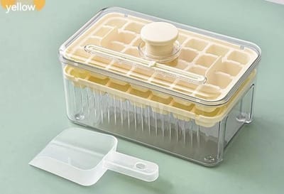 Without Lemon - IJsblokjes vorm met bakje en deksel - Nieuwe versie - 56 IJsklontjes - Ice Cube Tray with Lid - Zomer - BPA vrij - Cocktails - Ijsjes - Smoothies - Sapjes - BBQ - Kleur: Geel
