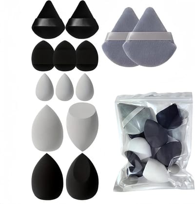 Set van 14 zwarte make-up sponzen | Wasbare beauty blenders voor foundation, poeder en contouring - perfect voor op reis en streepvrij gebruik