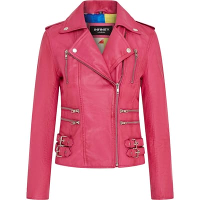 Dames leren fuchsia roze Brando bikerjack - Loddon