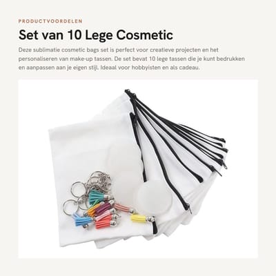 Dailygoods- Make-up Tasje Set - 10 Stuks Lege Make-up Tassen - 10 Stuks Acryl Sleutelhangers - Duurzaam Canvas - Lichtgewicht en Onderhoudsvriendelijk - Make-up Tas