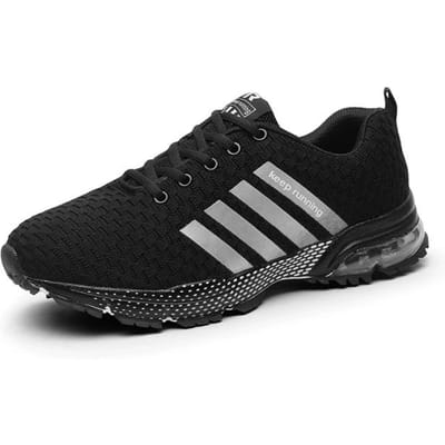 Hardloopschoenen Ademende Heren Sneakers Fitness Schoenen Luchtkussen Buitensportschoenen Platform Vliegend Geweven Veterschoenen 39 black