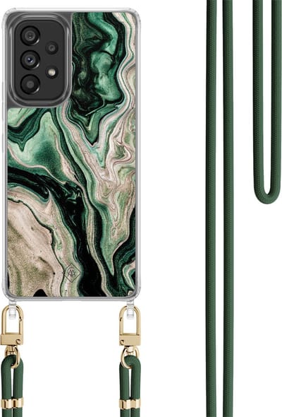 Casimoda® hoesje met koord - Geschikt voor Samsung A53 - Groen marmer / Marble - Afneembaar koord - TPU/polycarbonaat - Groen