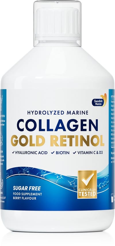 Swedish Nutra - Vloeibare Goud Retinol Collageen - 500ml - Collagen- met Hyaluronzuur en Vitamine C- Anti aging -Anti Rimpel - Fijne lijntjes - Huid Haar Nagels-Jeugdige huid-100% natuurlijk-