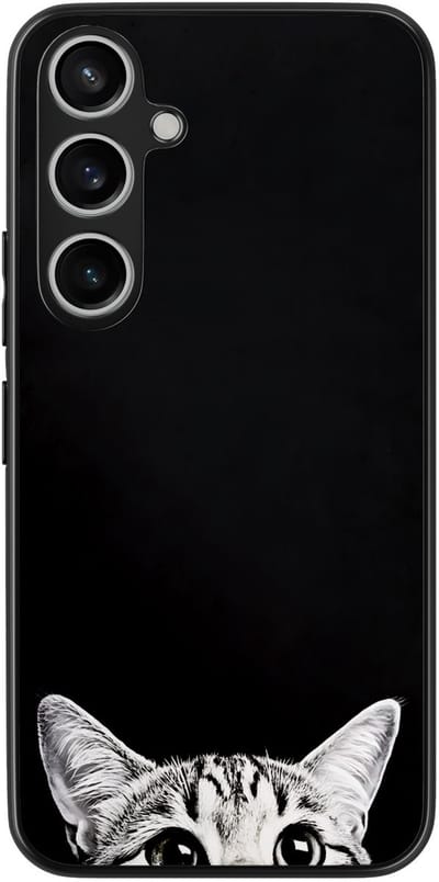 Hoesje geschikt voor Samsung Galaxy A55 - Kat kiekeboe - Zwart - TPU case - Print - Hardcase zwart telefoonhoesje