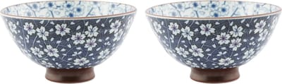 Japans rijstkommetje - donkerblauw bloem klein - 12,5 x 7 cm - set van 2 kommen