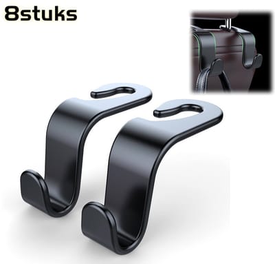 8 stuks - Haken - Autostoelhaken - Draagvermogen 20 kg - Veilig en antislip - Rugleuninghaken - Voor het opbergen van tassen, boodschappen en diverse spullen - Zwart