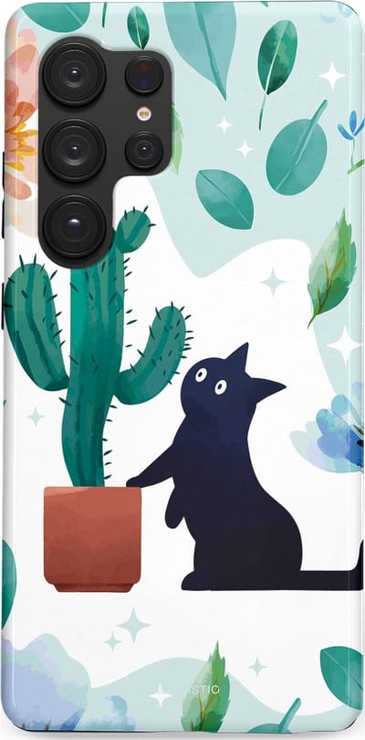 Casetastic hoesje geschikt voor Samsung Galaxy S25 Ultra - Dubbellaagse bescherming - Cactuskat - Fashion Case - Lichtgrijs Turquoise Wit Mintgroen