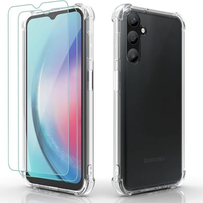 Hoesje Geschikt Voor Samsung Galaxy A25 Hoesje transparant Anti Shock silicone Hoesje Geschikt Voor Samsung Galaxy A25 Screenprotector Glazen 2 pack