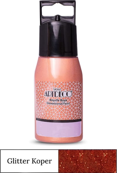 Artdeco Glitter Dimensional Paint, Relief Paint, Dimensional Fabric Paint, 3D Liner - 3D Verf - 3D Paint, Textuurschilderen, Reliëf Schilderen, Metallic Kleuren - Stof, Glas, Keramiek, Karton, Metaal, Papier, Steen - 50 ml-Koper