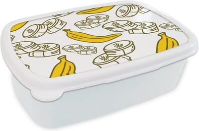 Broodtrommel Wit - Lunchbox - Brooddoos - Banaan - Patronen - Fruit - 18x12x6 cm - Volwassenen