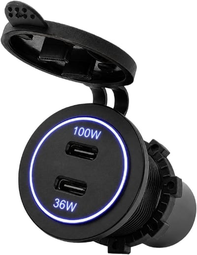 ProRide 12-24V USB C Autolader 2 Poorten Inbouw - 100W+36W - Blauw - USB-C Stopcontact